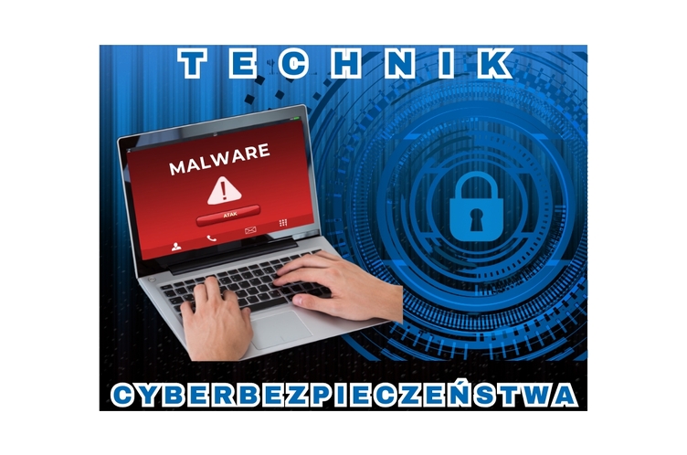Laptop z alertem bezpieczeństwa na ekranie.